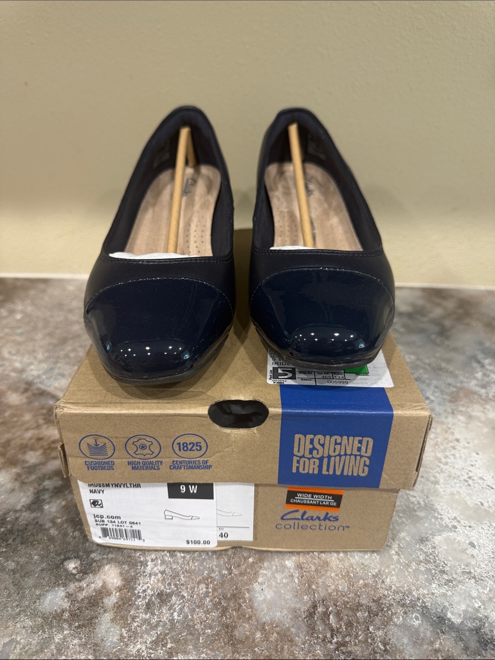 Clarks Women's Navy Patent Cap-Toe Slip-On Flats